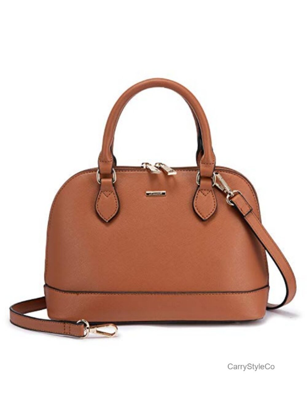 Faux Leather Crossbody Dome Satchel Handbag Double Zip Adjustable Strap
